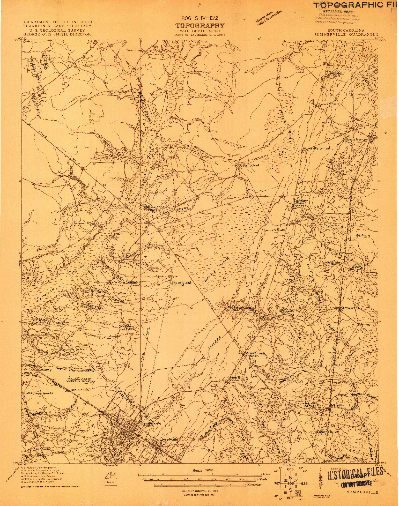 USGS 1:48000-SCALE QUADRANGLE FOR SUMMERVILLE, SC 1919