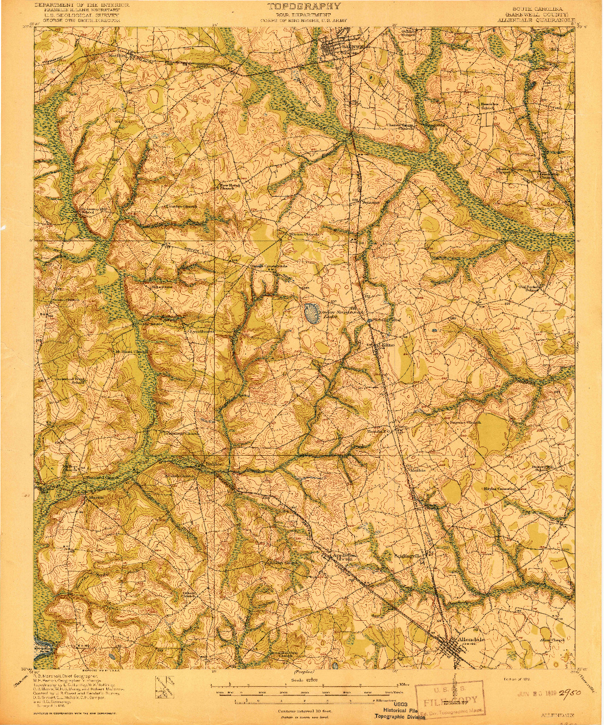 USGS 1:62500-SCALE QUADRANGLE FOR ALLENDALE, SC 1919