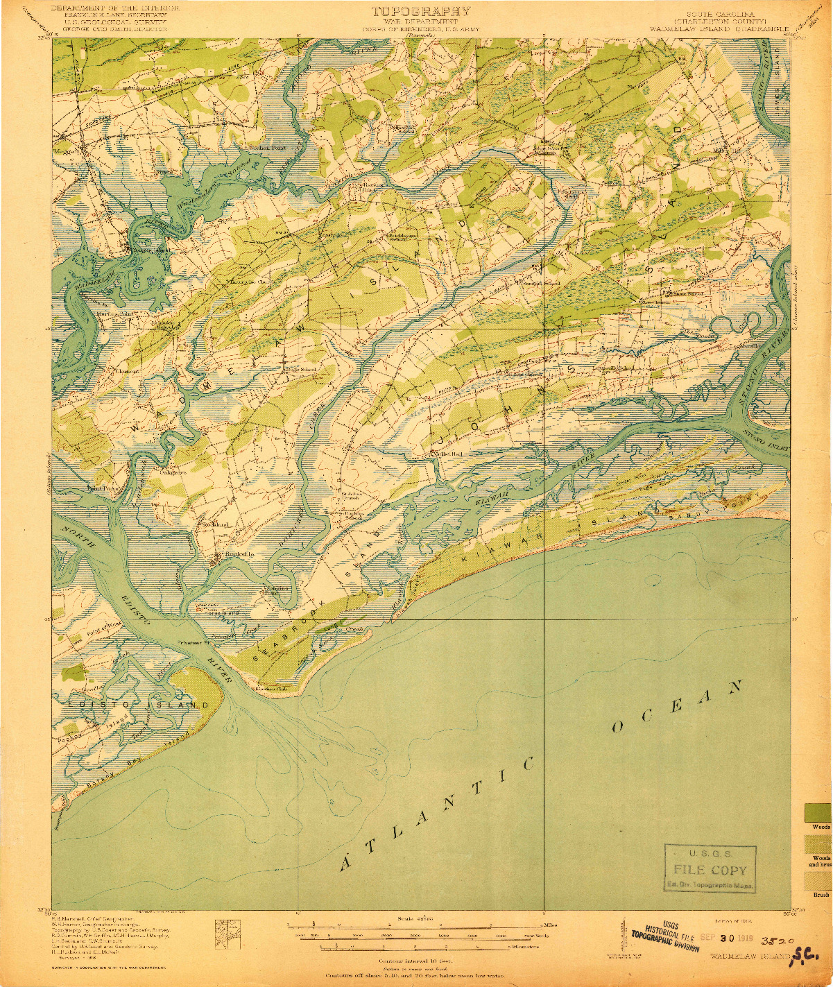 USGS 1:62500-SCALE QUADRANGLE FOR WADMELAW ISLAND, SC 1919