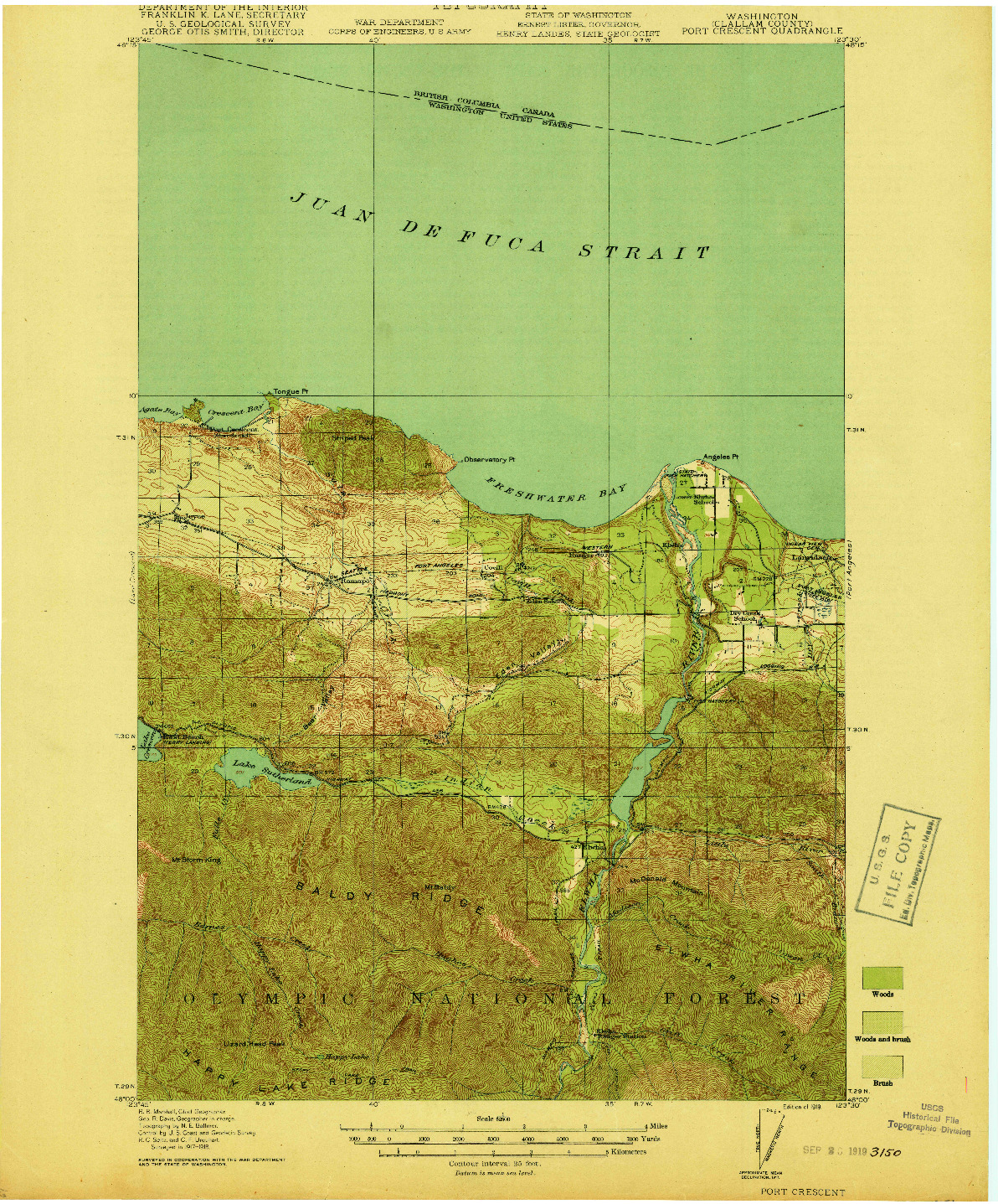 USGS 1:62500-SCALE QUADRANGLE FOR PORT CRESCENT, WA 1919