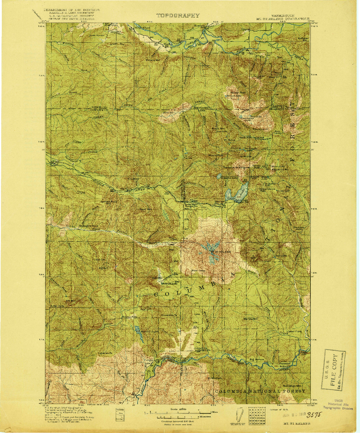 USGS 1:125000-SCALE QUADRANGLE FOR MT ST HELENS, WA 1919