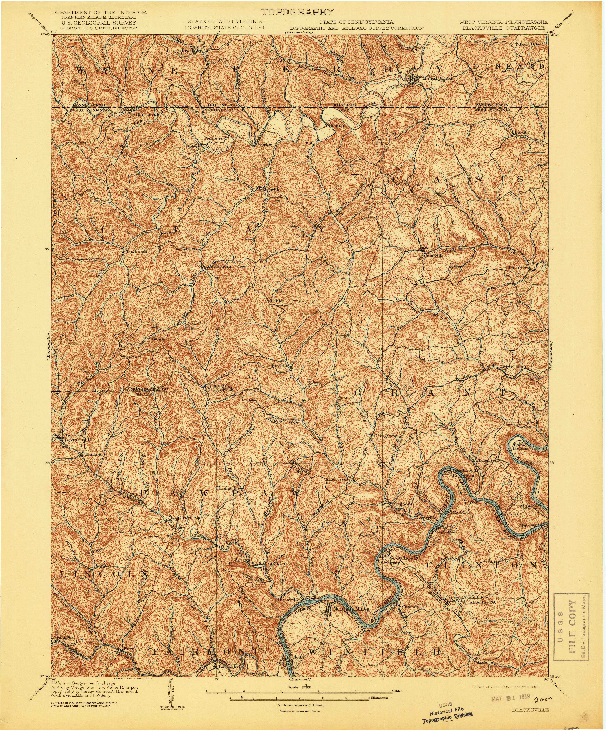 USGS 1:62500-SCALE QUADRANGLE FOR BLACKSVILLE, WV 1904