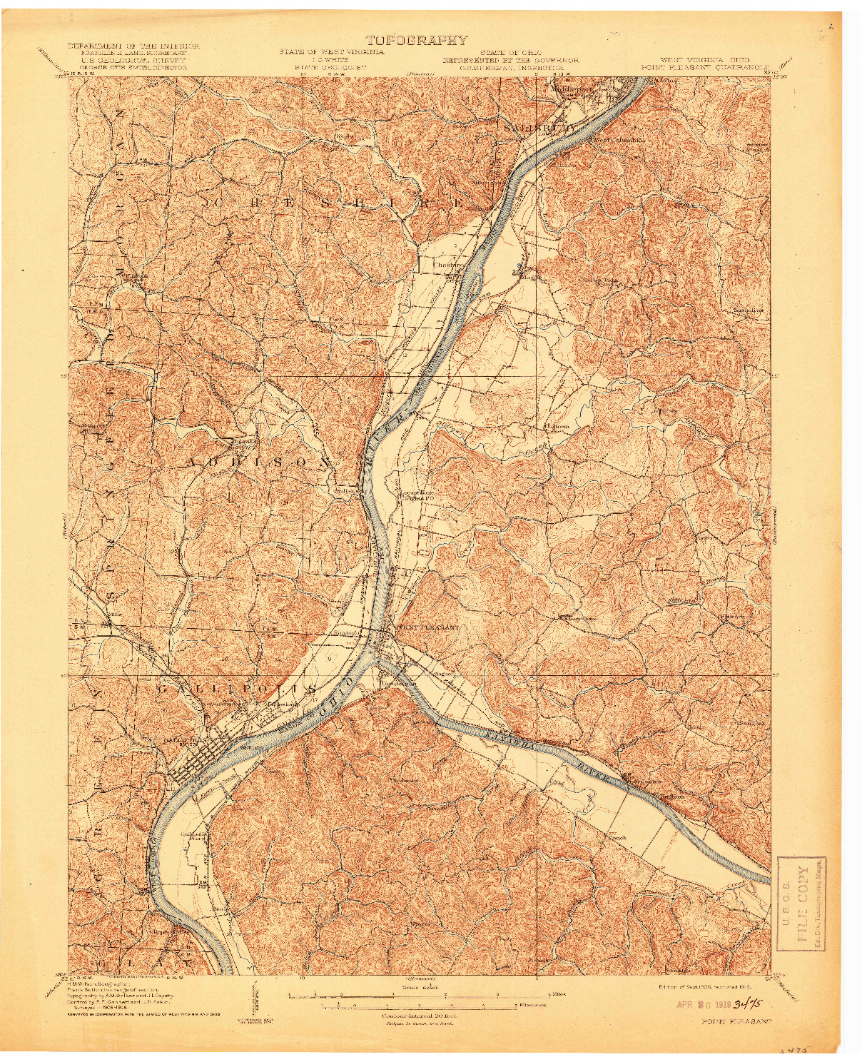 USGS 1:62500-SCALE QUADRANGLE FOR POINT PLEASANT, WV 1908