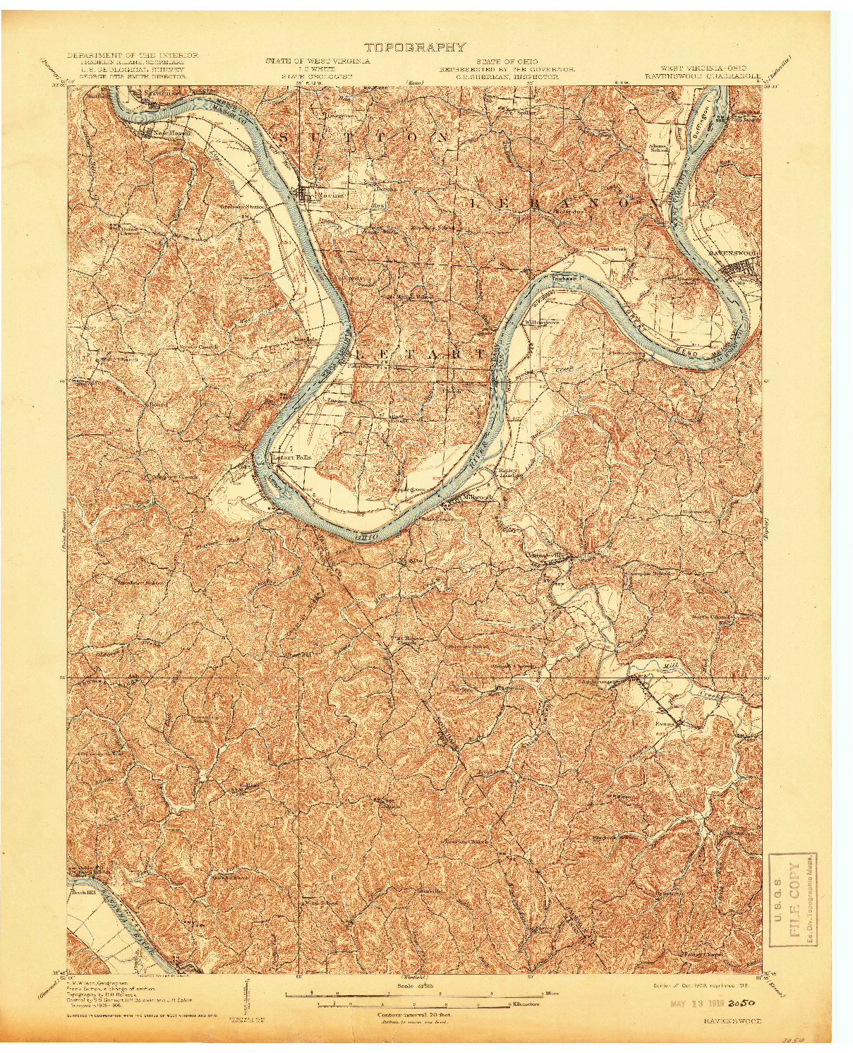 USGS 1:62500-SCALE QUADRANGLE FOR RAVENSWOOD, WV 1908