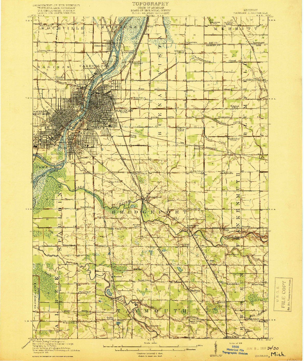 USGS 1:62500-SCALE QUADRANGLE FOR SAGINAW, MI 1919