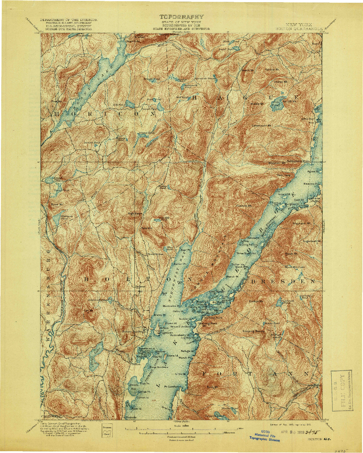 USGS 1:62500-SCALE QUADRANGLE FOR BOLTON, NY 1900