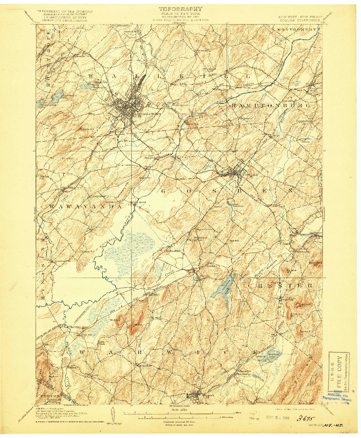 USGS 1:62500-SCALE QUADRANGLE FOR GOSHEN, NY 1908