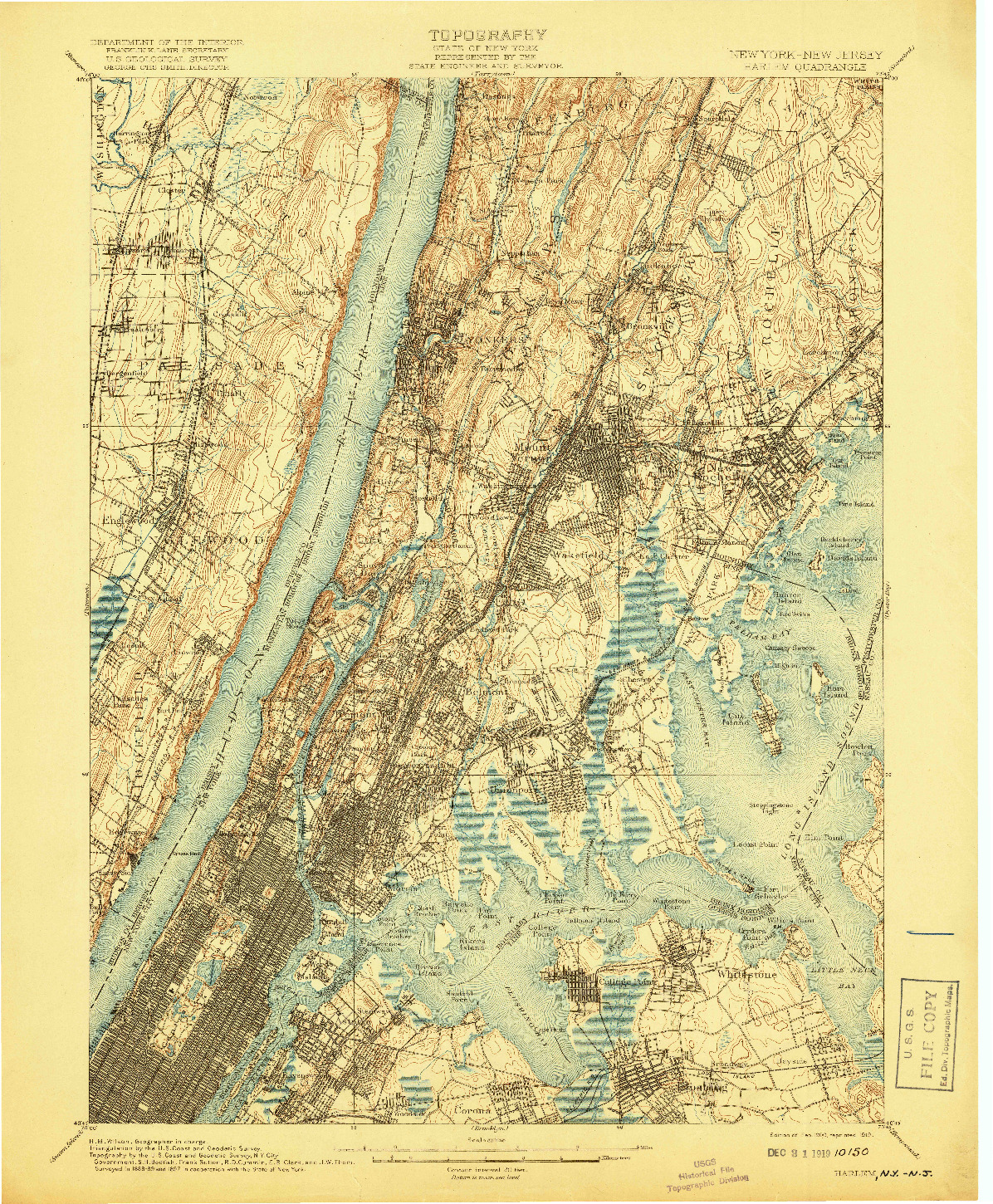 USGS 1:62500-SCALE QUADRANGLE FOR HARLEM, NY 1900