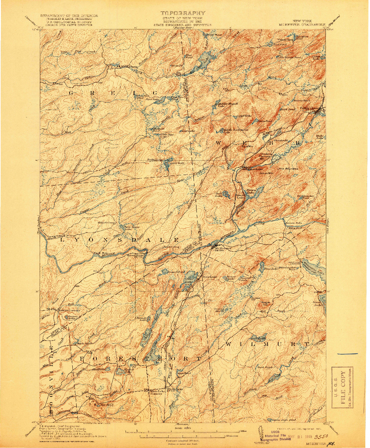 USGS 1:62500-SCALE QUADRANGLE FOR MC KEEVER, NY 1912