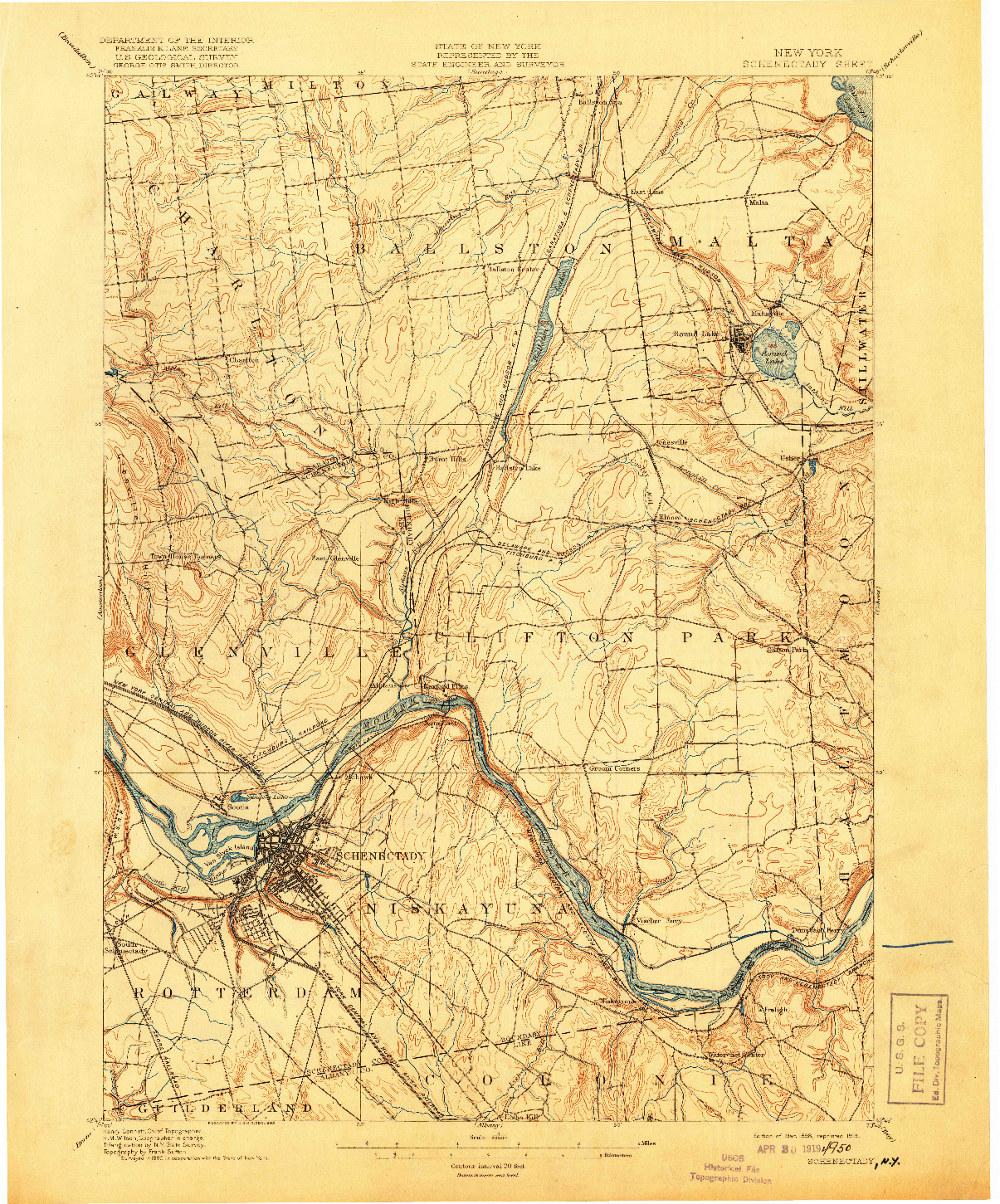 USGS 1:62500-SCALE QUADRANGLE FOR SCHENECTADY, NY 1898