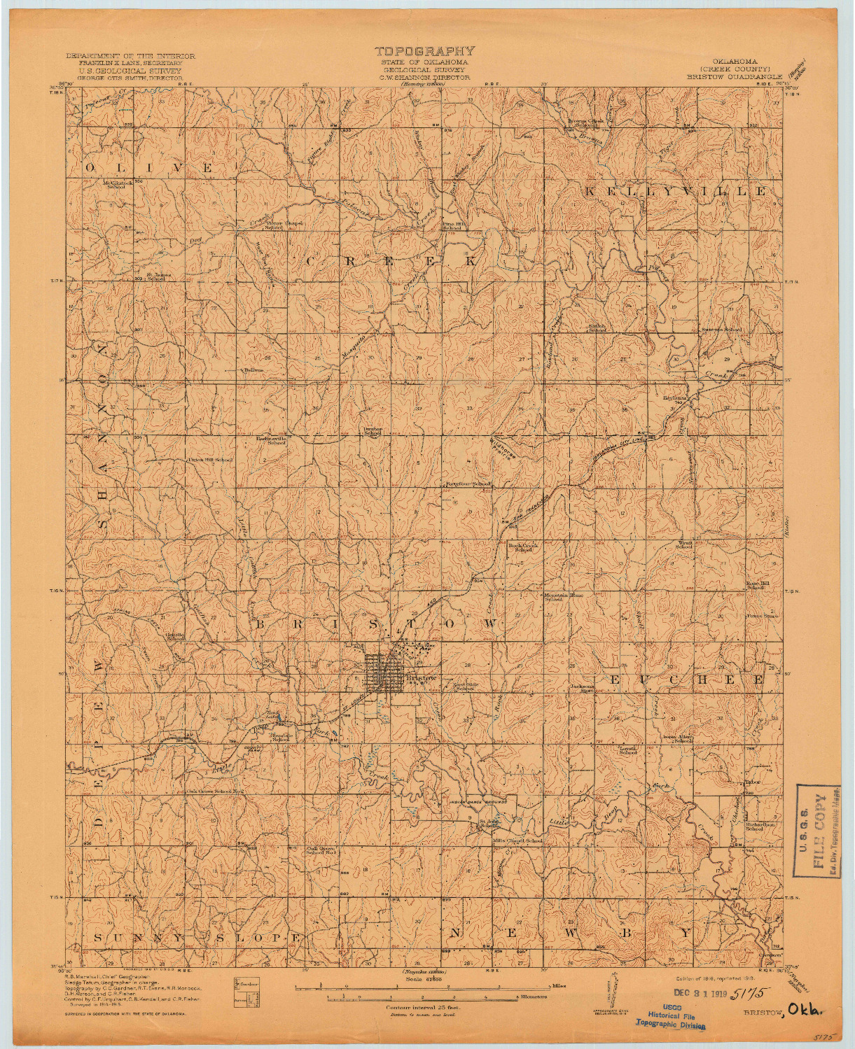 USGS 1:62500-SCALE QUADRANGLE FOR BRISTOW, OK 1916