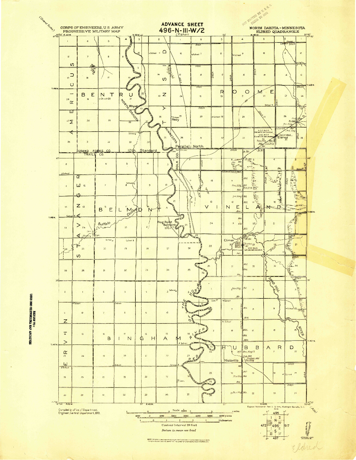 USGS 1:62500-SCALE QUADRANGLE FOR ELDRED, ND 1919