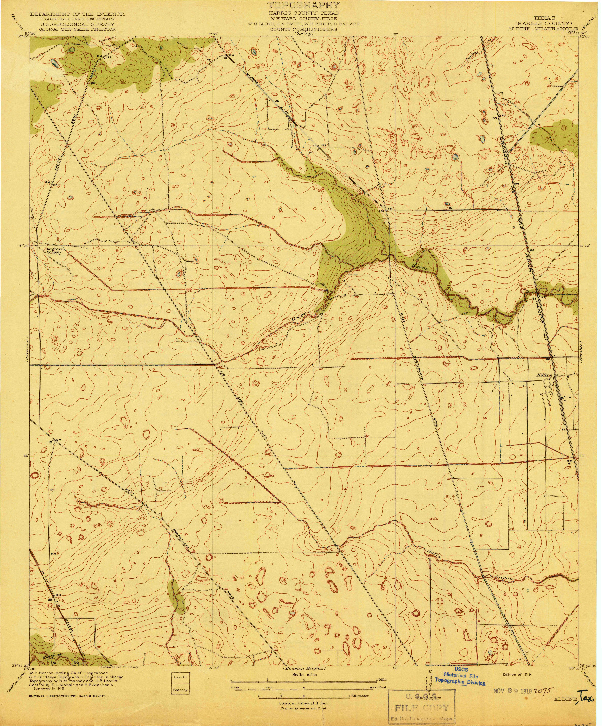 USGS 1:31680-SCALE QUADRANGLE FOR ALDINE, TX 1919