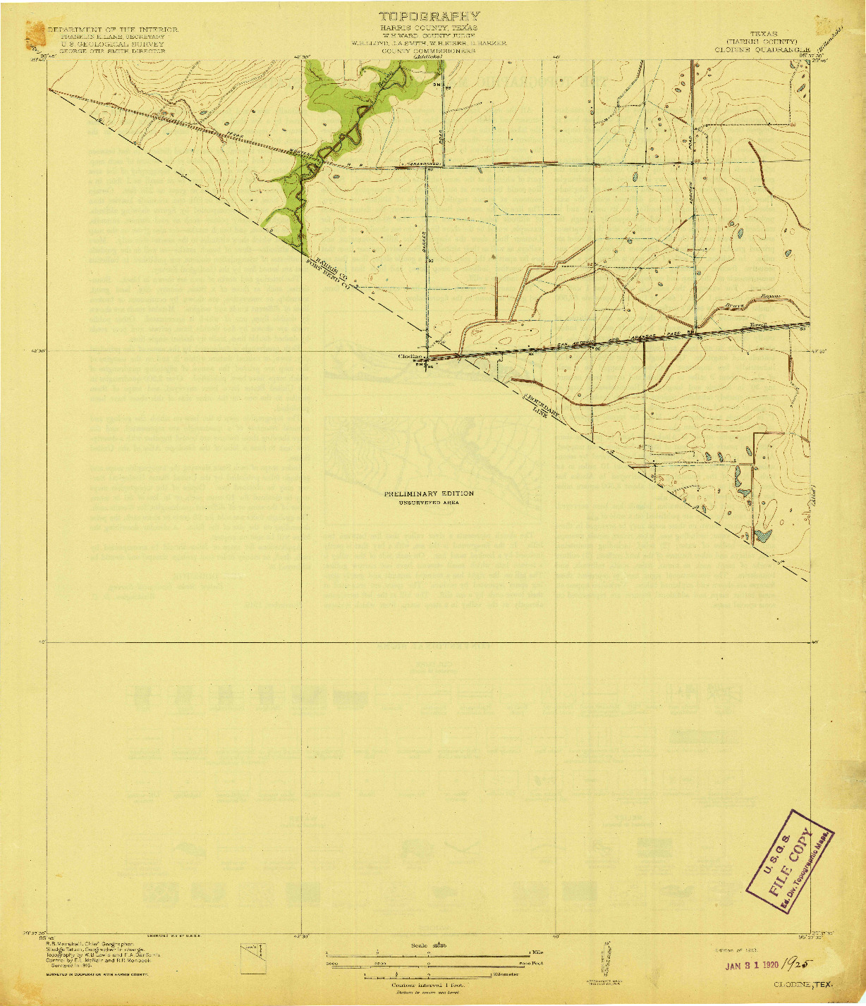 USGS 1:31680-SCALE QUADRANGLE FOR CLODINE, TX 1919