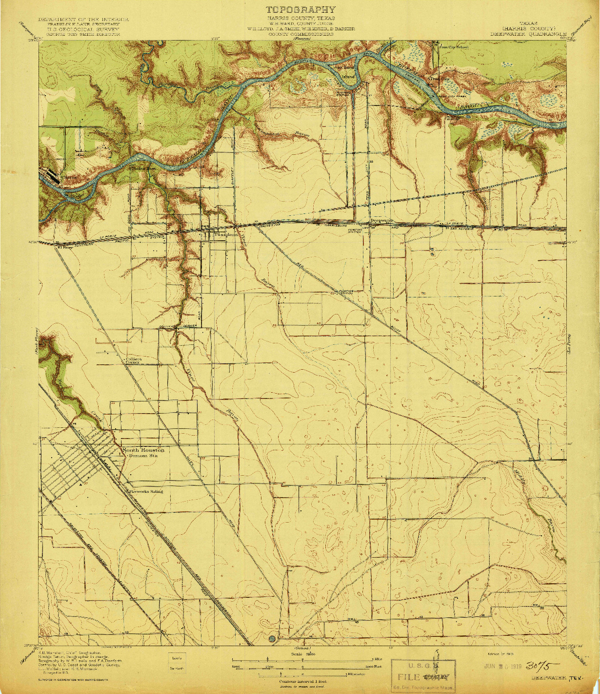 USGS 1:31680-SCALE QUADRANGLE FOR DEEPWATER, TX 1919