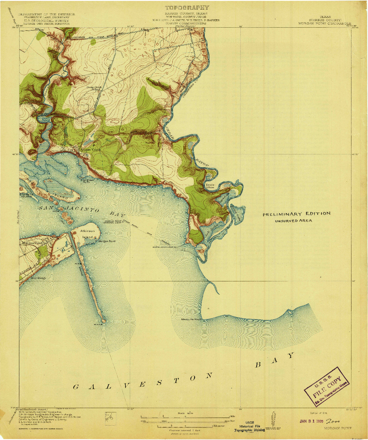 USGS 1:31680-SCALE QUADRANGLE FOR MORGAN POINT, TX 1919