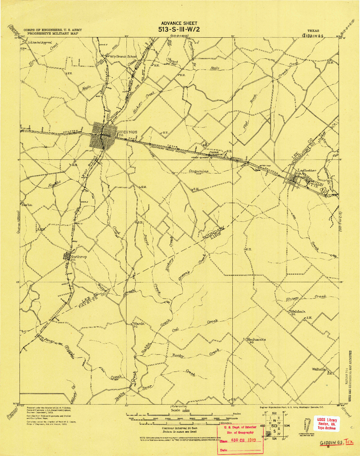 USGS 1:62500-SCALE QUADRANGLE FOR GIDDINGS, TX 1919