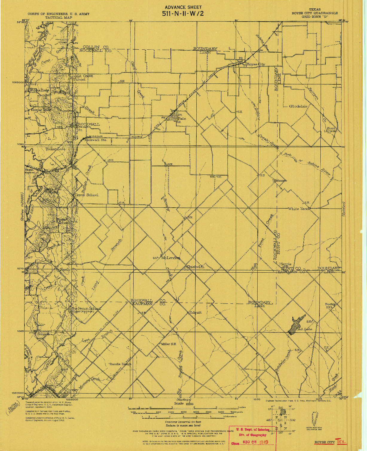 USGS 1:62500-SCALE QUADRANGLE FOR ROYSE CITY, TX 1919