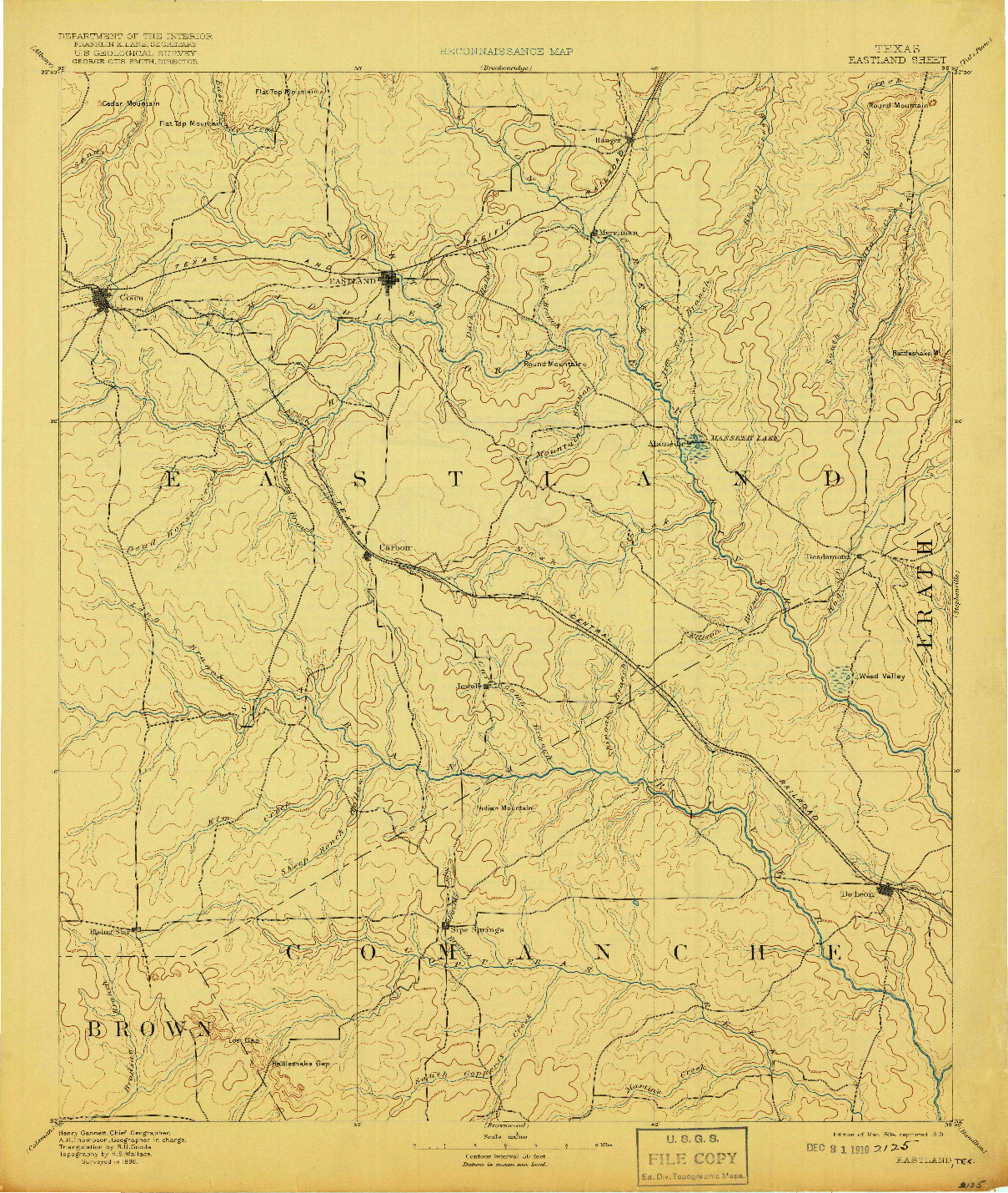 USGS 1:125000-SCALE QUADRANGLE FOR EASTLAND, TX 1894