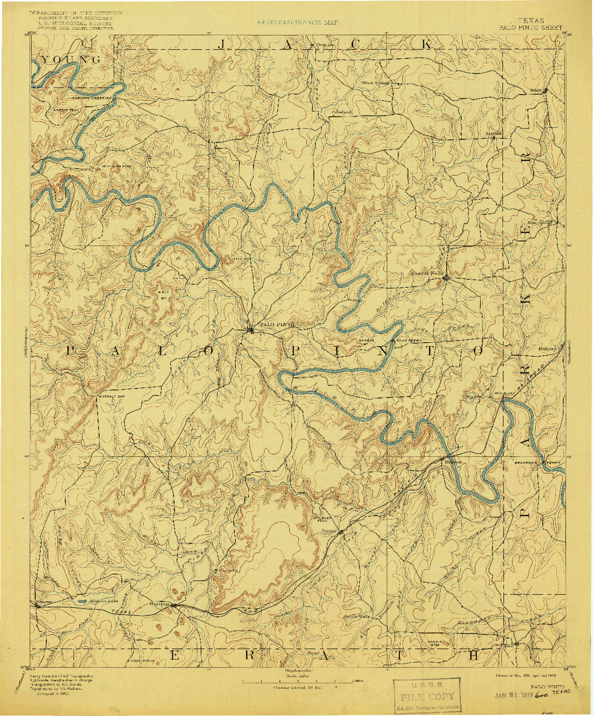 USGS 1:125000-SCALE QUADRANGLE FOR PALO PINTO, TX 1891