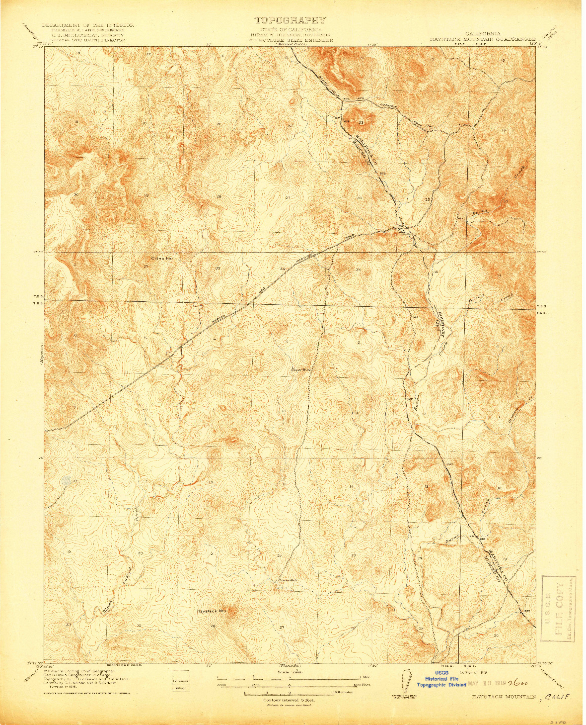 USGS 1:31680-SCALE QUADRANGLE FOR HAYSTACK MOUNTAIN, CA 1919