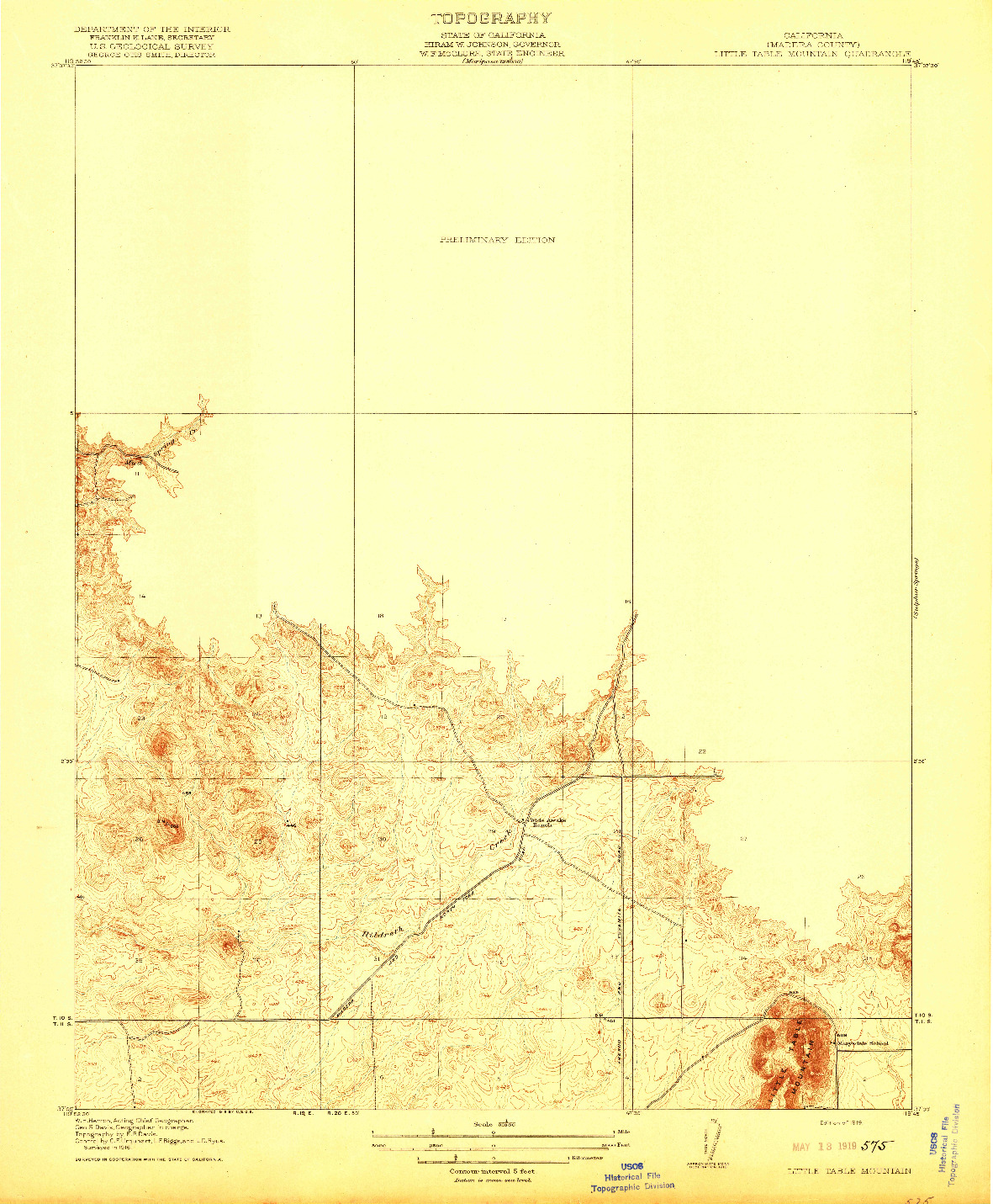 USGS 1:31680-SCALE QUADRANGLE FOR LITTLE TABLE MOUNTAIN, CA 1919