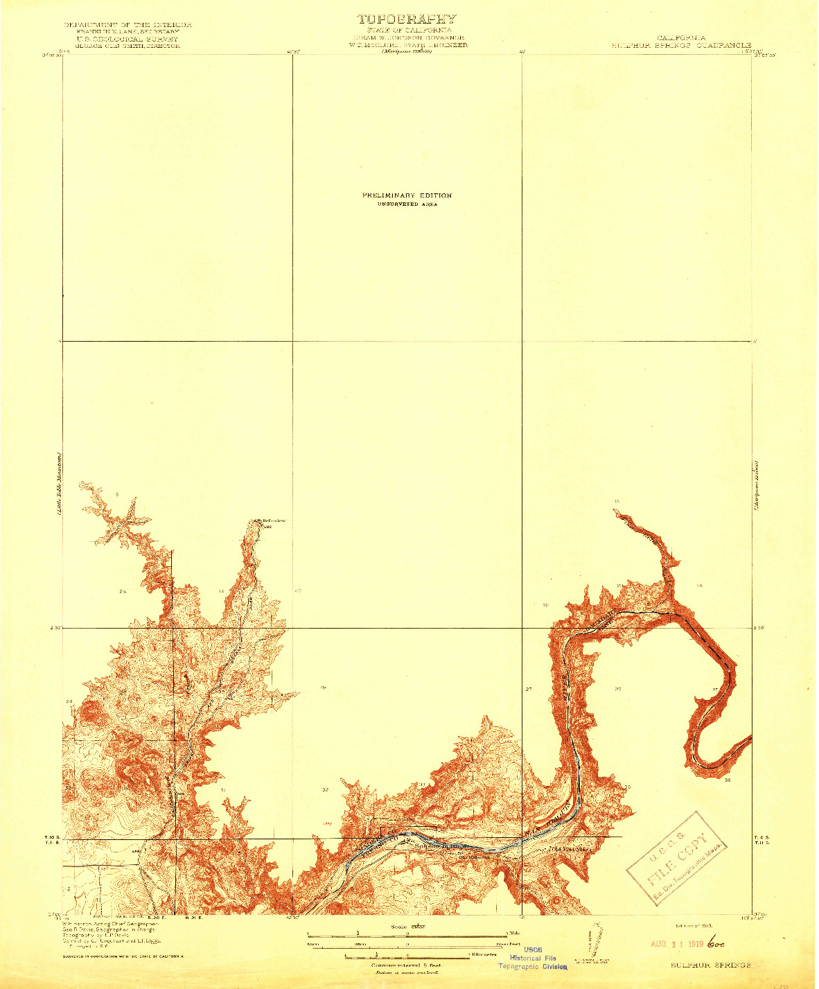 USGS 1:31680-SCALE QUADRANGLE FOR SULPHUR SPRINGS, CA 1919