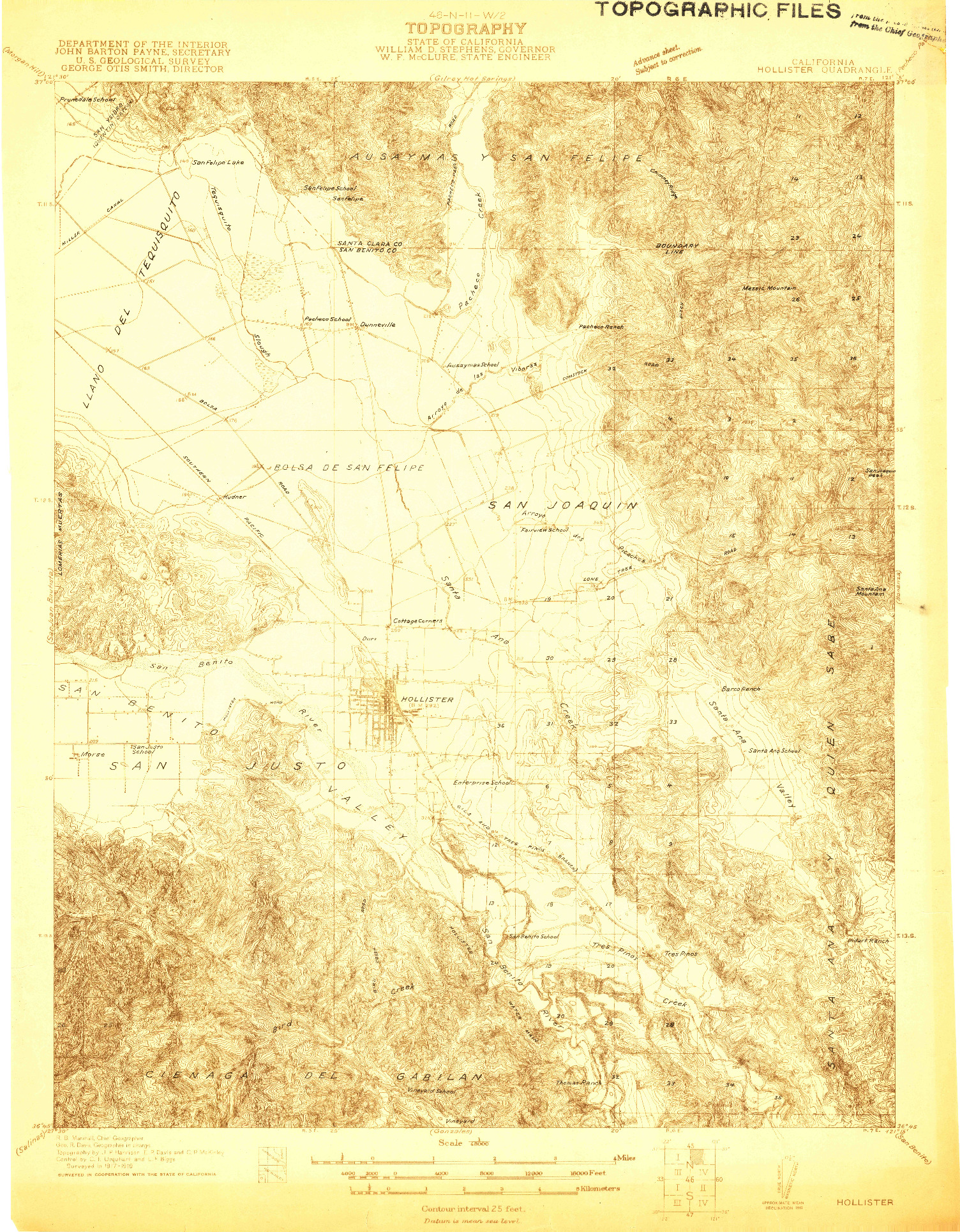 USGS 1:48000-SCALE QUADRANGLE FOR HOLLISTER, CA 1919