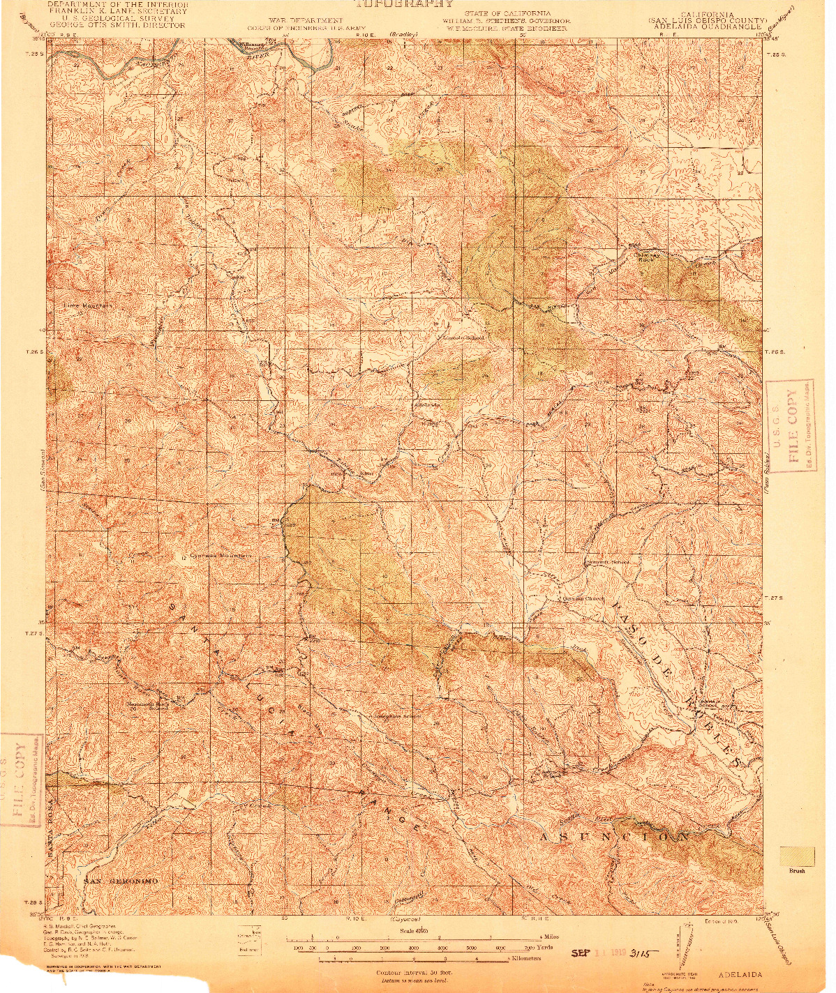 USGS 1:62500-SCALE QUADRANGLE FOR ADELAIDA, CA 1919