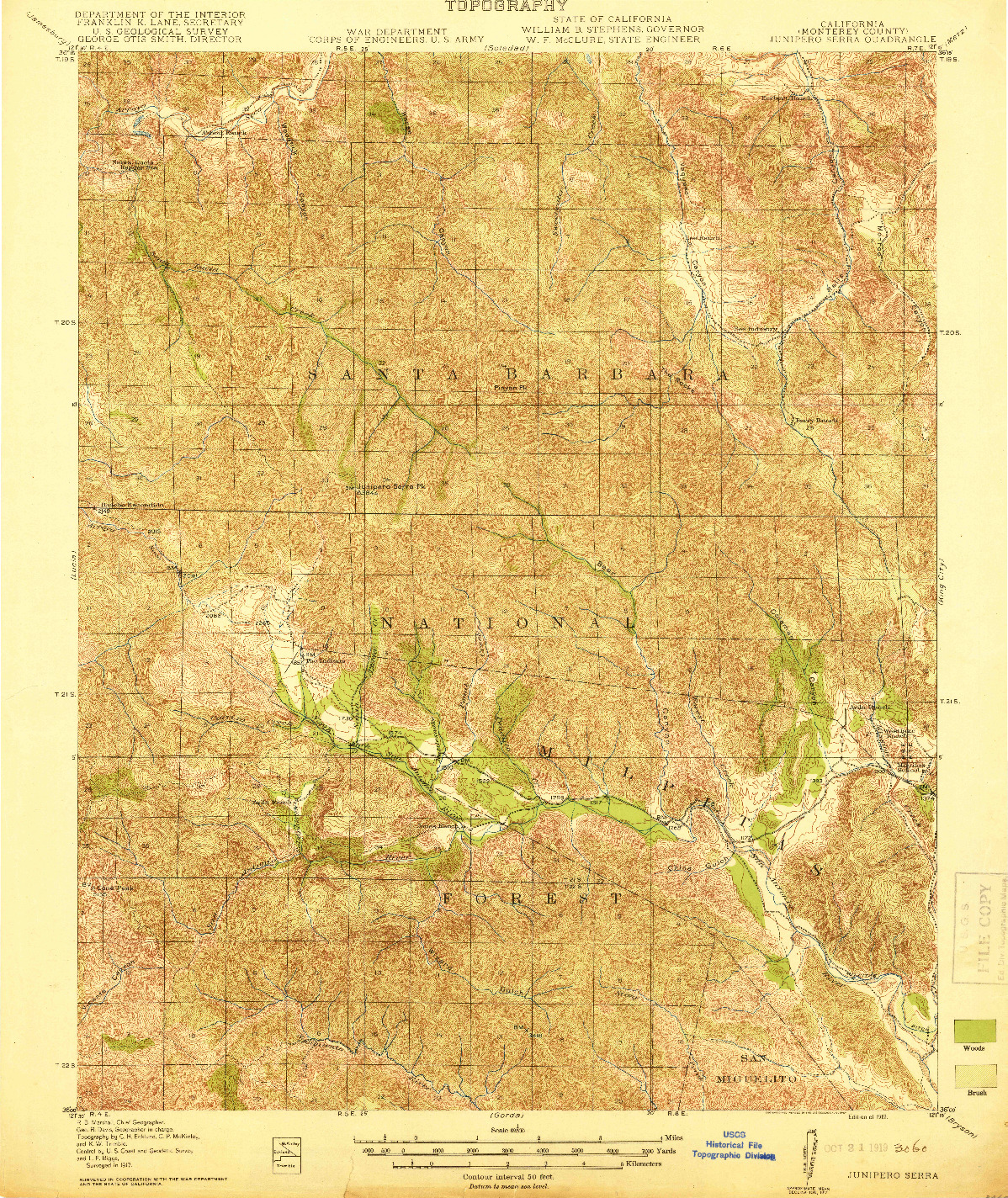 USGS 1:62500-SCALE QUADRANGLE FOR JUNIPERO SERRA, CA 1919