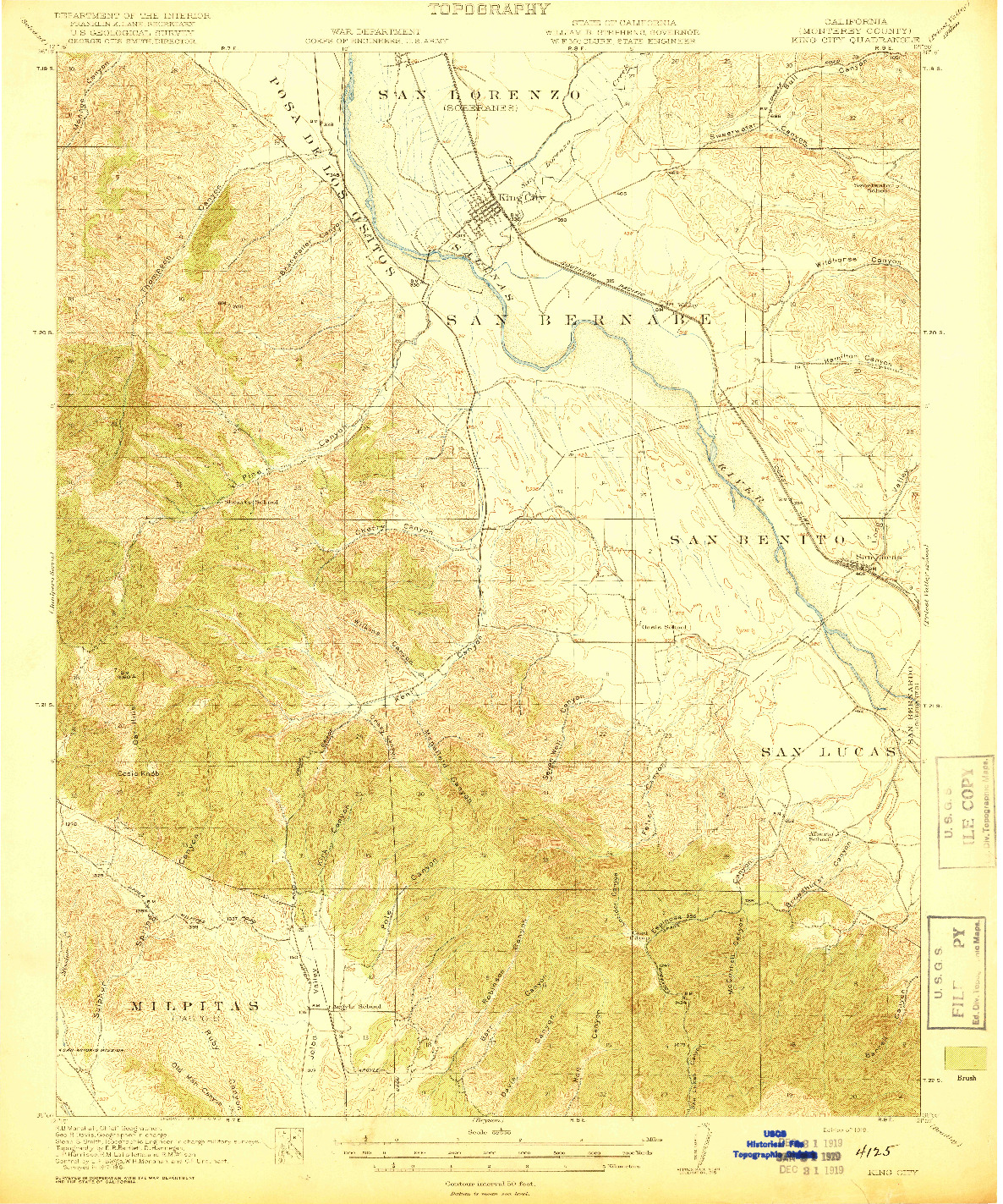 USGS 1:62500-SCALE QUADRANGLE FOR KING CITY, CA 1919