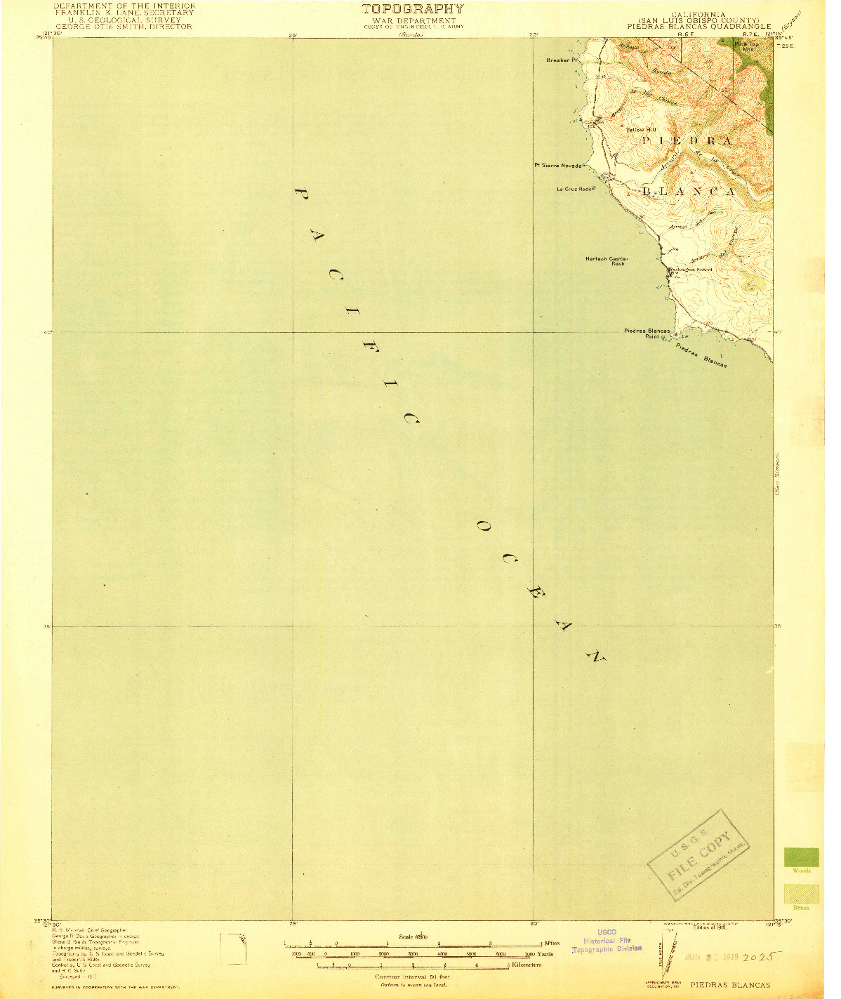 USGS 1:62500-SCALE QUADRANGLE FOR PIEDRAS BLANCAS, CA 1919