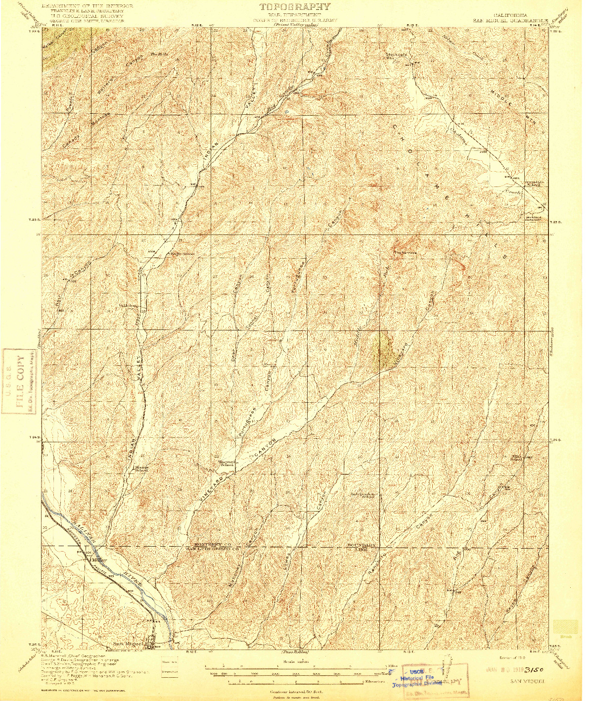 USGS 1:62500-SCALE QUADRANGLE FOR SAN MIGUEL, CA 1919