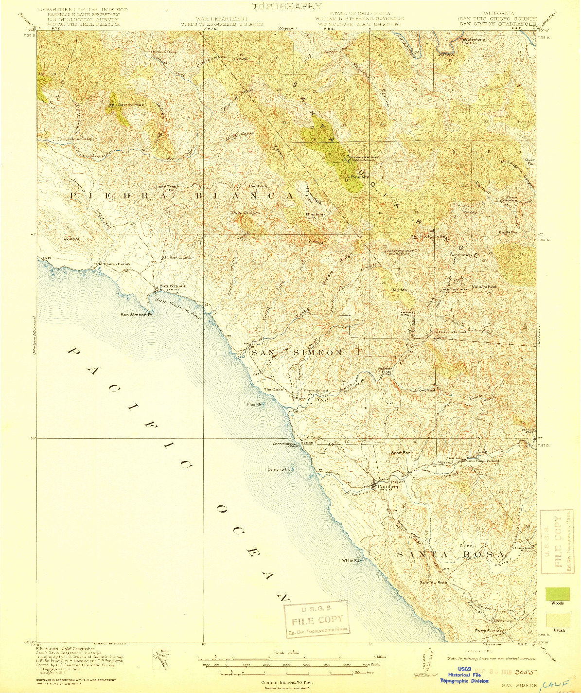 USGS 1:62500-SCALE QUADRANGLE FOR SAN SIMEON, CA 1919