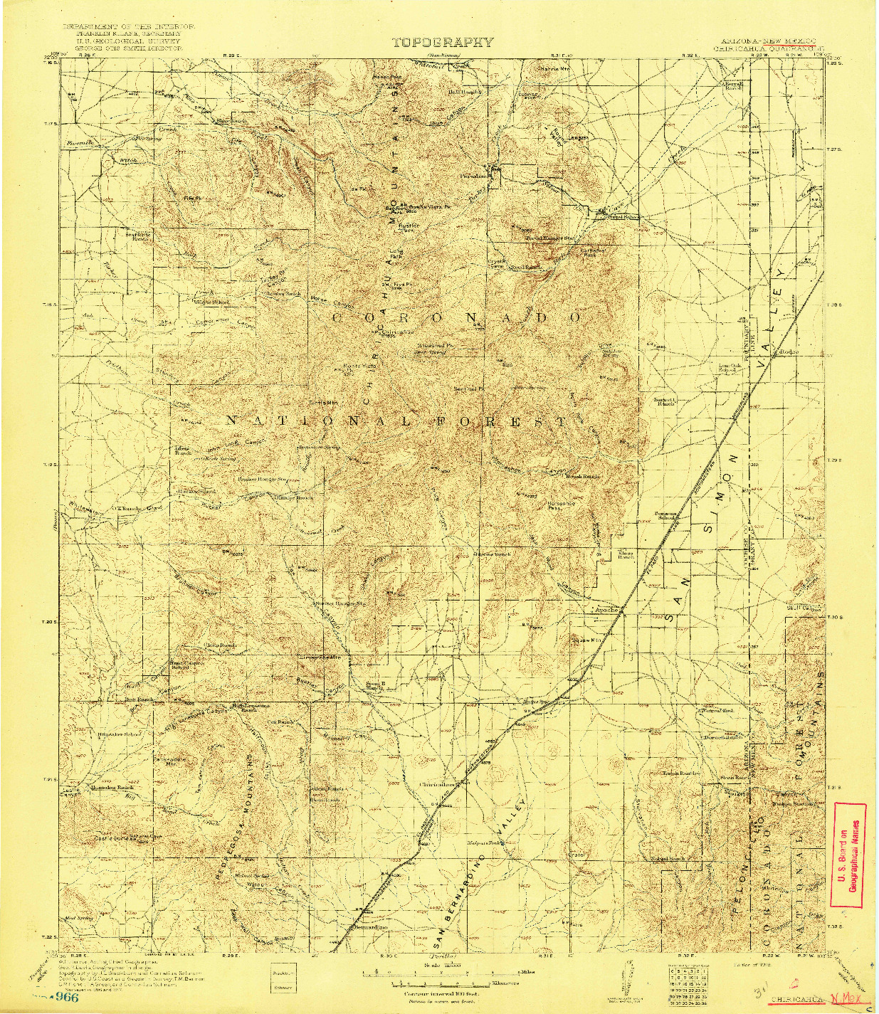 USGS 1:125000-SCALE QUADRANGLE FOR CHIRICAHUA, AZ 1919