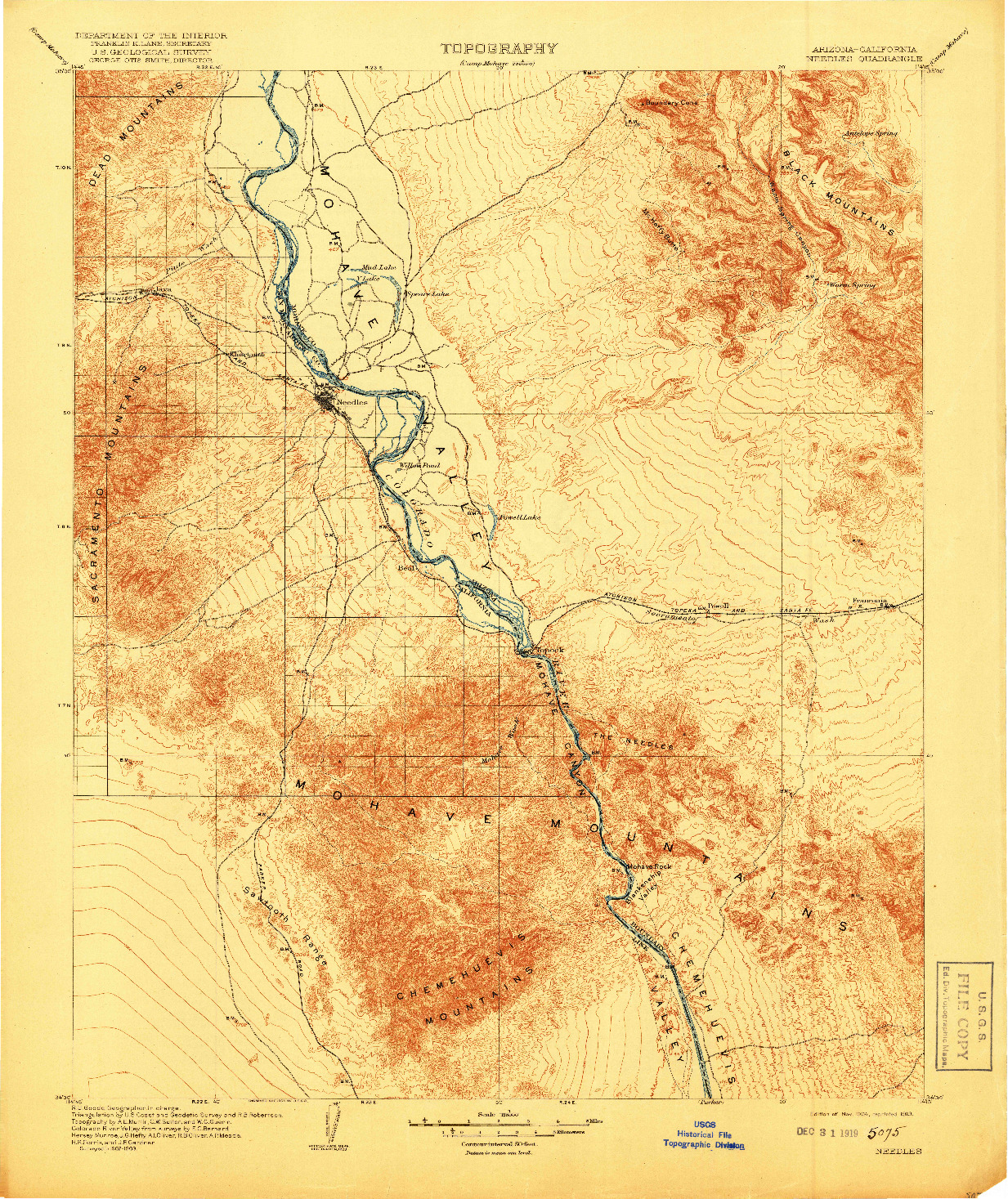 USGS 1:125000-SCALE QUADRANGLE FOR NEEDLES, AZ 1904