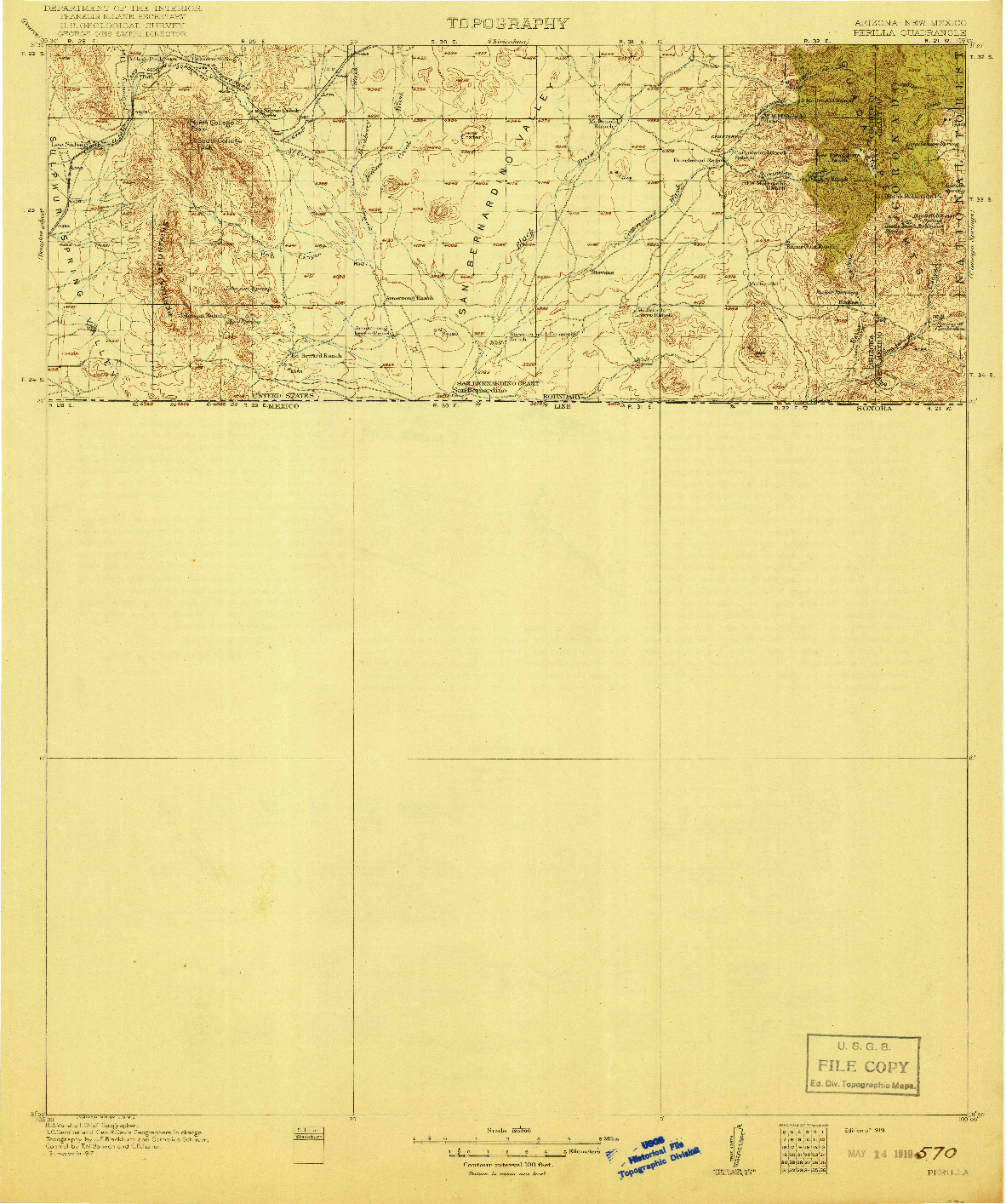 USGS 1:125000-SCALE QUADRANGLE FOR PERILLA, AZ 1919