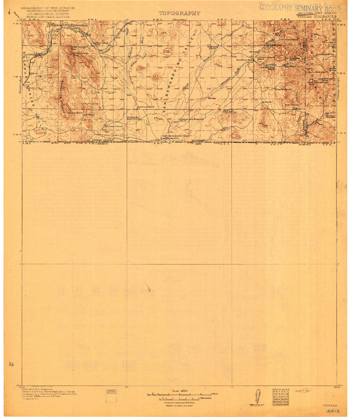 USGS 1:125000-SCALE QUADRANGLE FOR PERILLA, AZ 1919