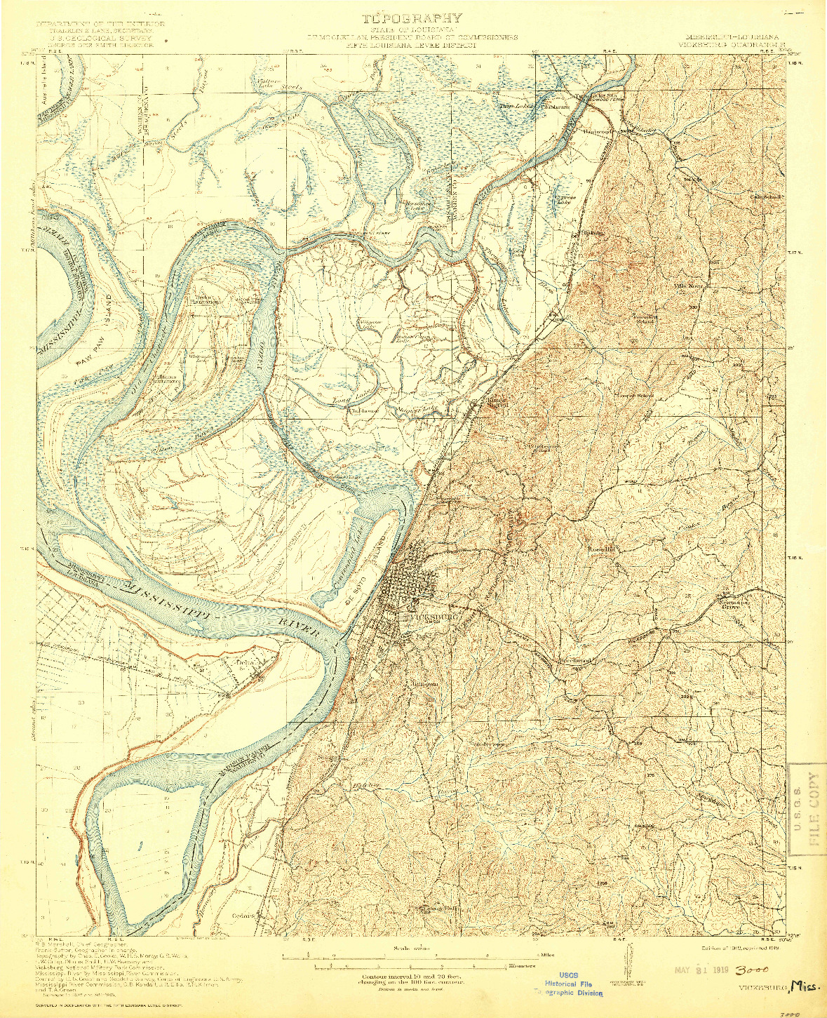 USGS 1:62500-SCALE QUADRANGLE FOR VICKSBURG, MS 1918