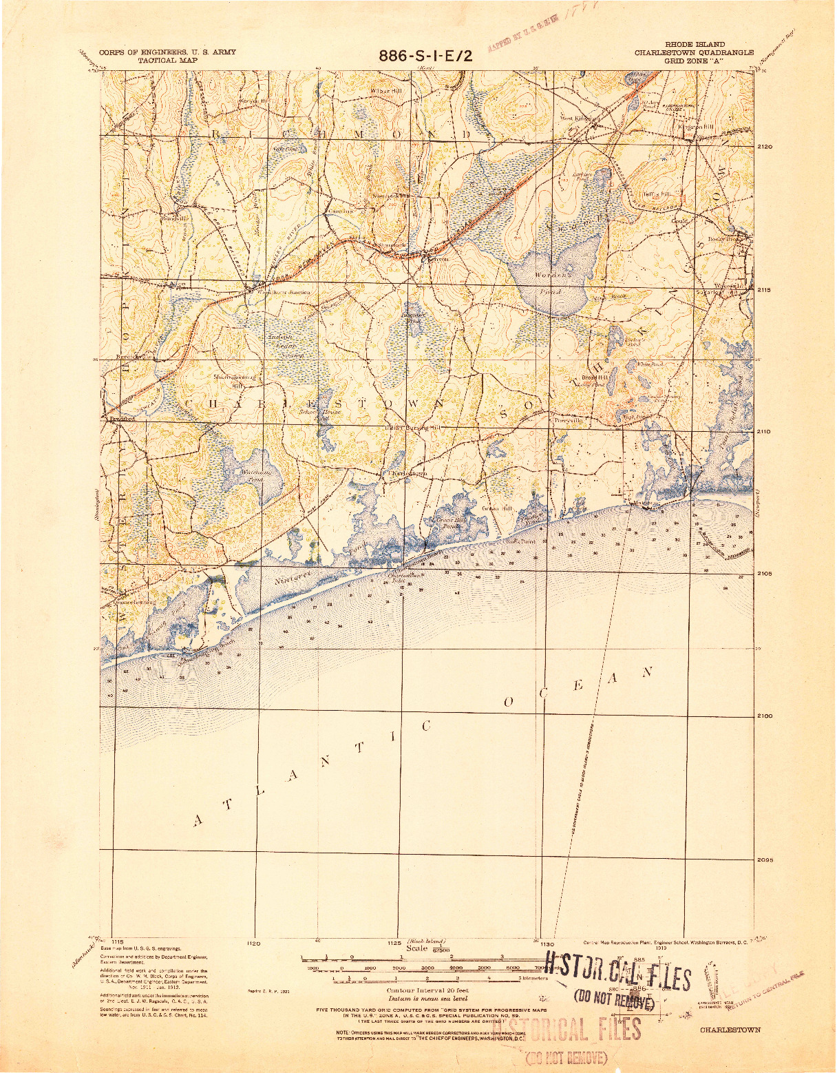 USGS 1:62500-SCALE QUADRANGLE FOR CHARLESTOWN, RI 1919