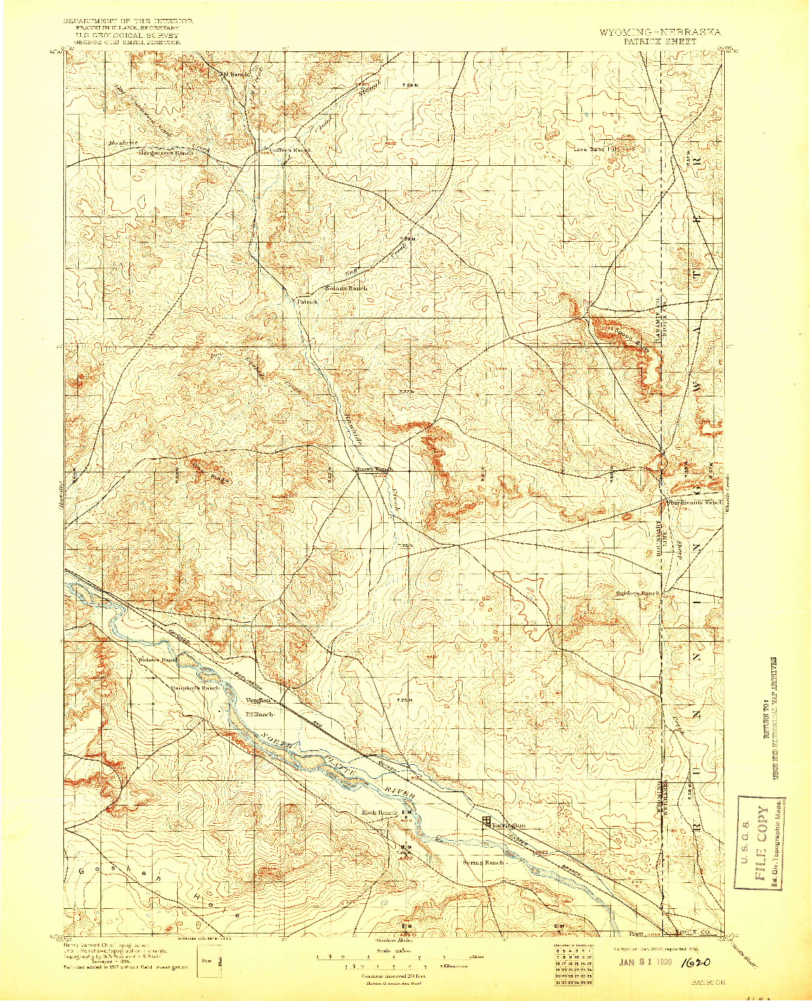 USGS 1:125000-SCALE QUADRANGLE FOR PATRICK, WY 1896