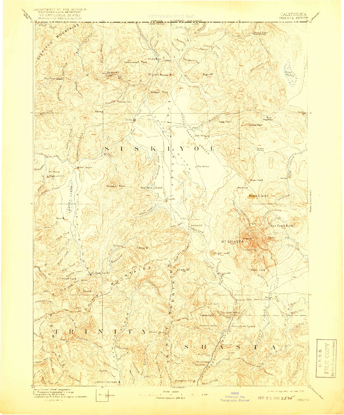 USGS 1:250000-SCALE QUADRANGLE FOR SHASTA, CA 1894