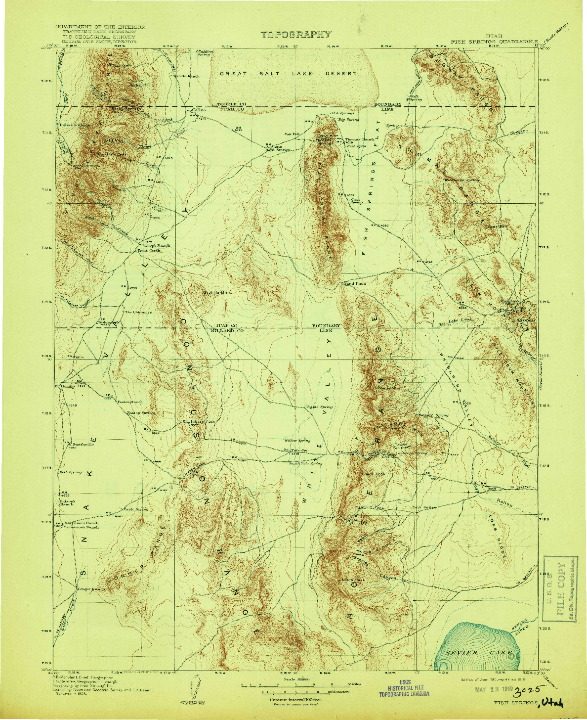 USGS 1:250000-SCALE QUADRANGLE FOR FISH SPRINGS, UT 1910