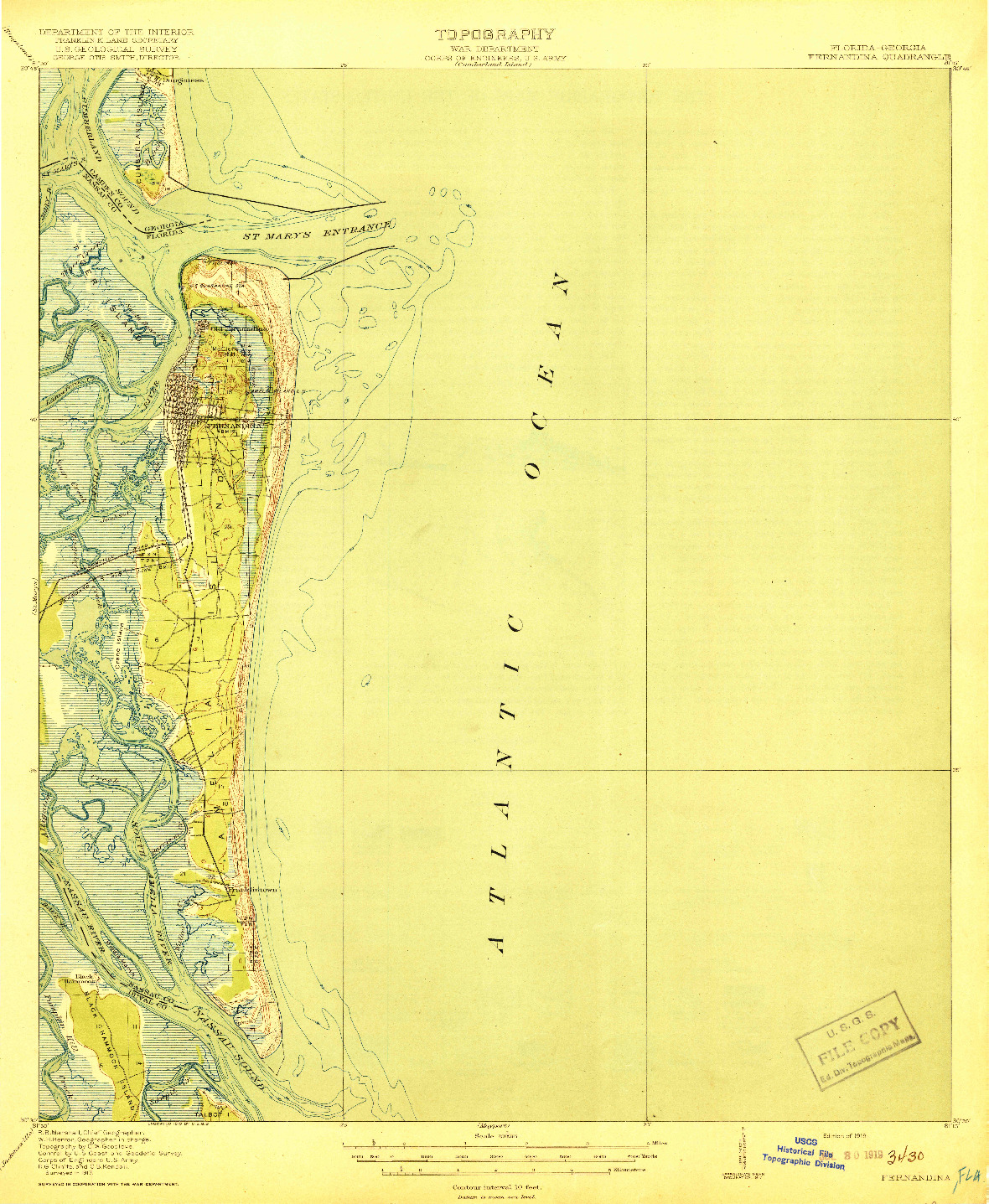 USGS 1:62500-SCALE QUADRANGLE FOR FERNANDINA, FL 1919