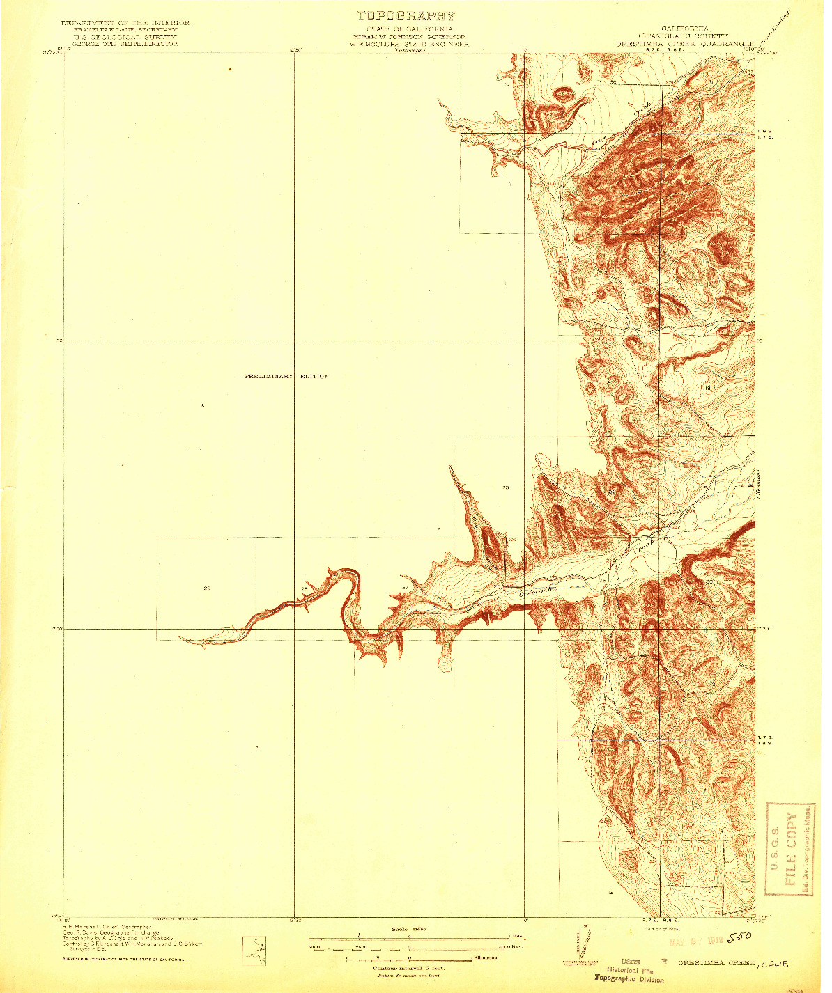 USGS 1:31680-SCALE QUADRANGLE FOR ORESTIMBA CREEK, CA 1919