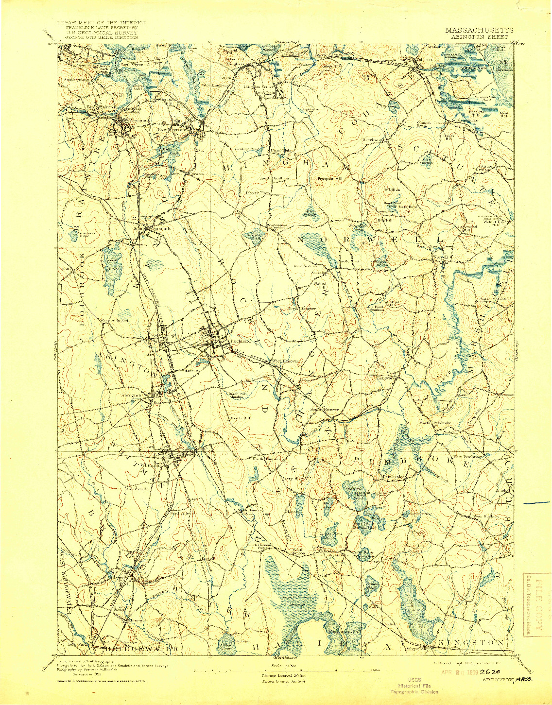 USGS 1:62500-SCALE QUADRANGLE FOR ABINGTON, MA 1893