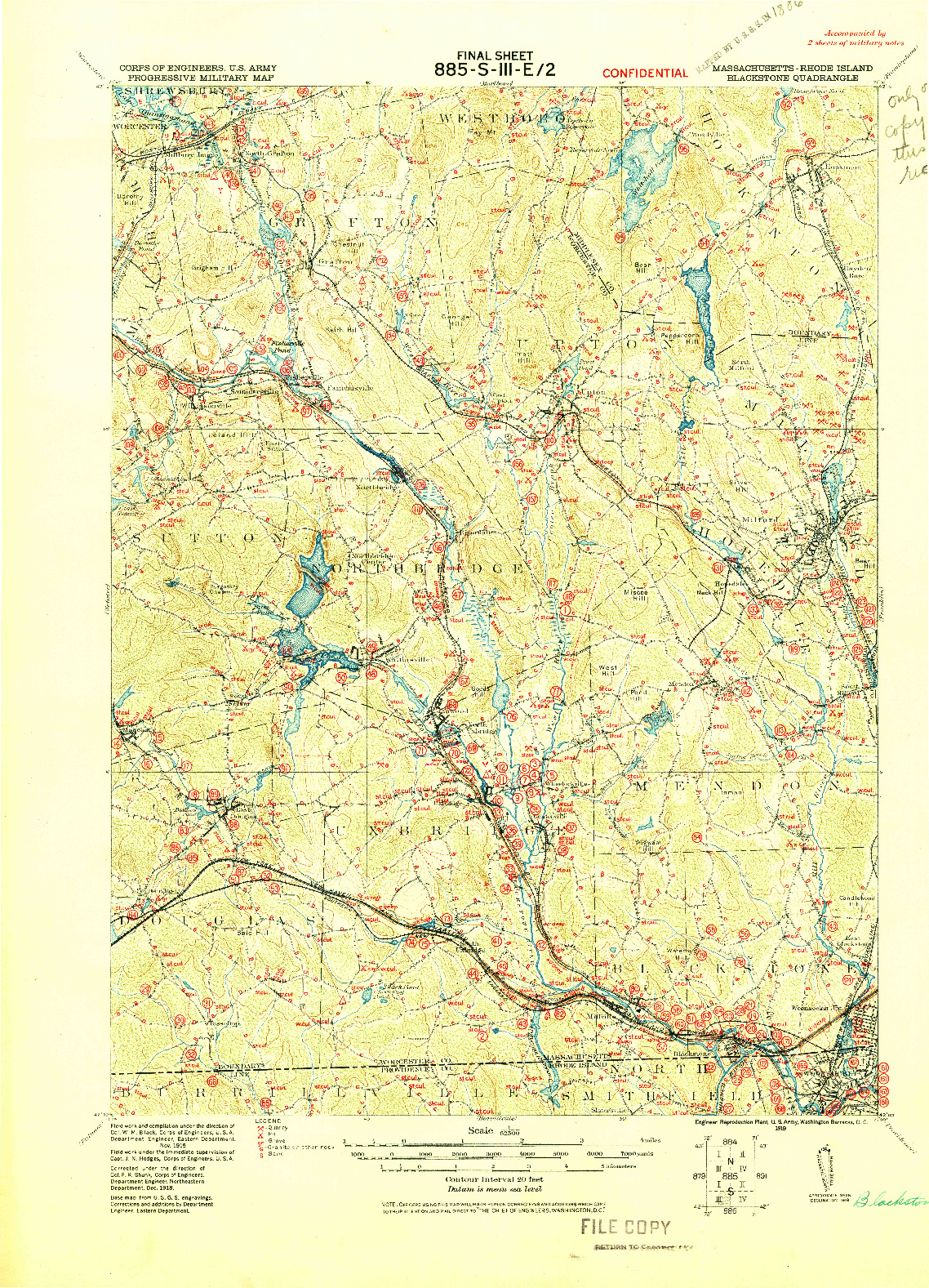 USGS 1:62500-SCALE QUADRANGLE FOR BLACKSTONE, MA 1919