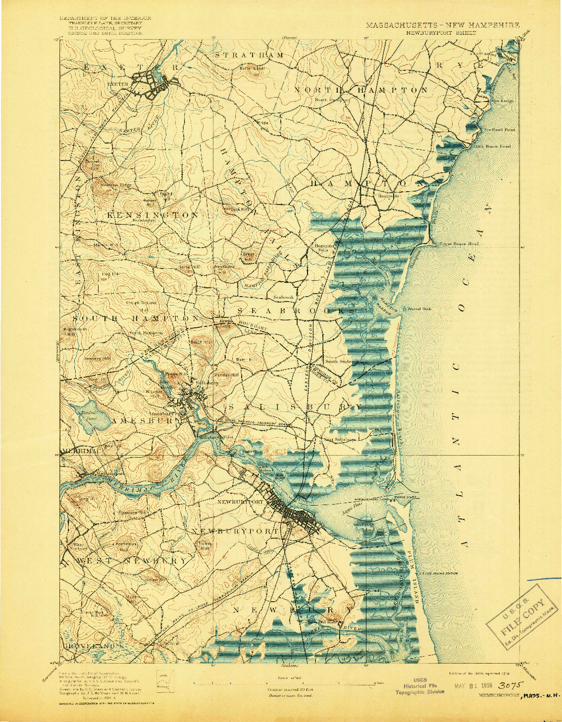 USGS 1:62500-SCALE QUADRANGLE FOR NEWBURYPORT, MA 1894