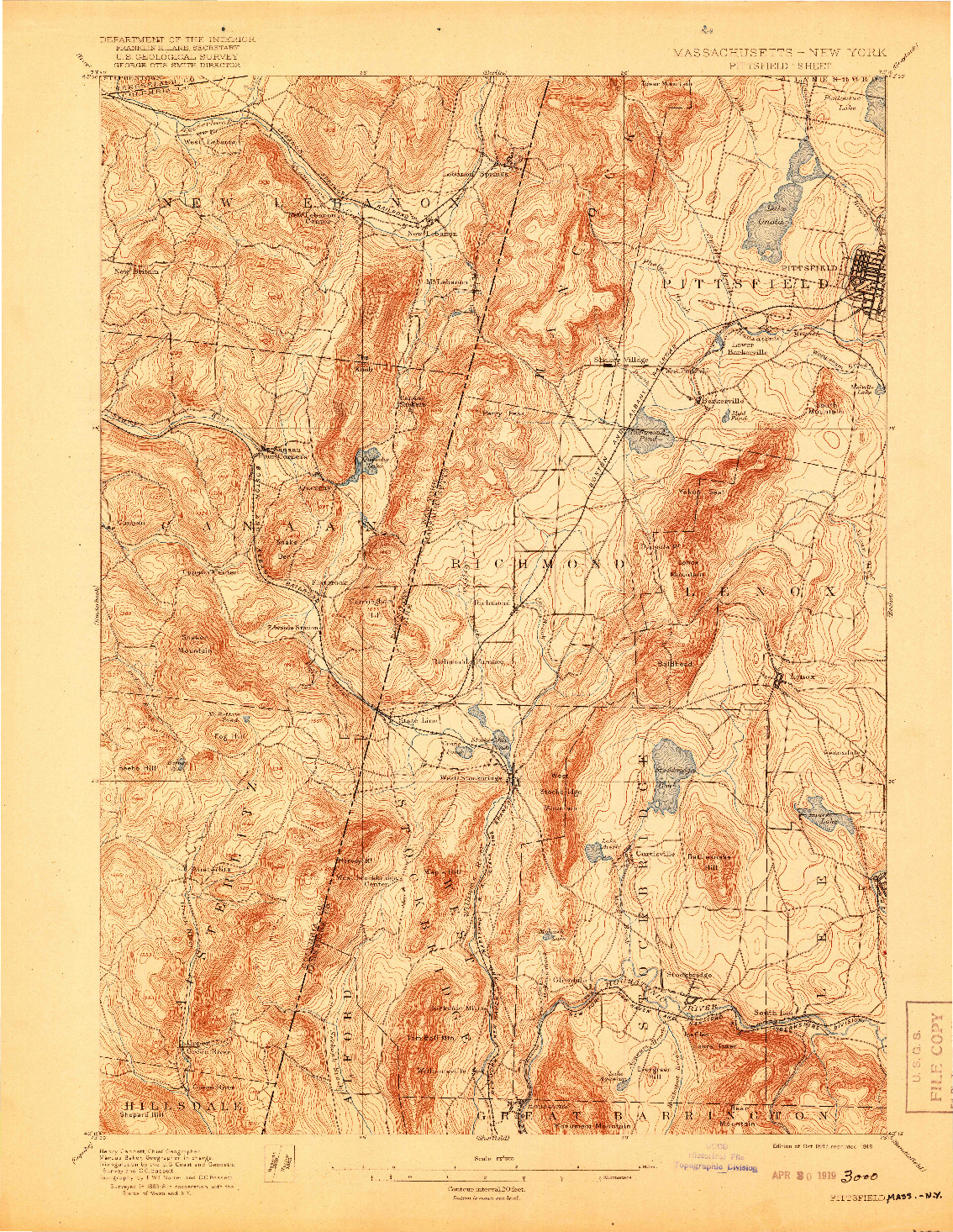 USGS 1:62500-SCALE QUADRANGLE FOR PITTSFIELD, MA 1897