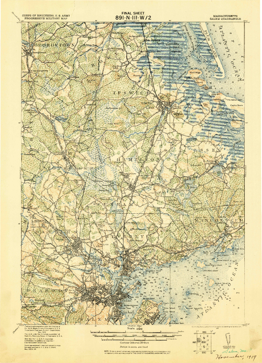 USGS 1:62500-SCALE QUADRANGLE FOR SALEM, MA 1919